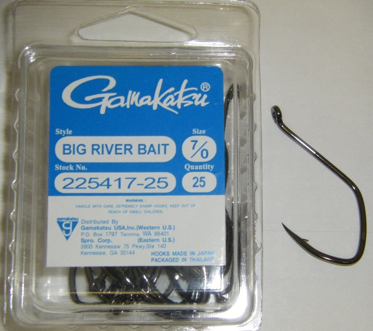 Gamakatsu Big River Bait NS Black Fishing Hooks 25 Pack - Size 7/0