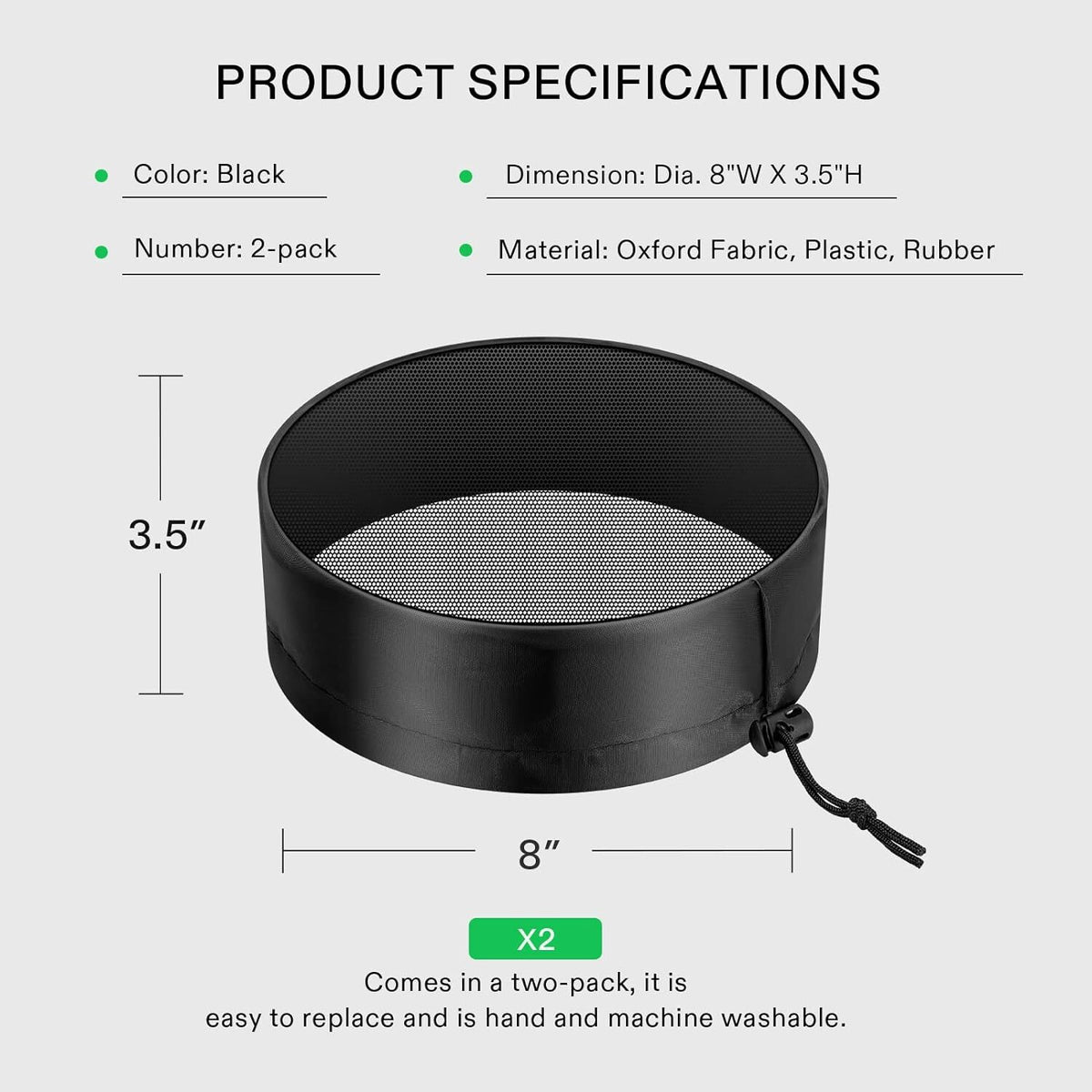 Grow Tent Vent Cover with Elastic Band & Buckle - Dust Filter for 4, 6, 8 Inch Vents