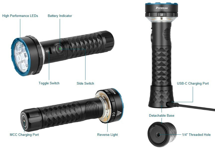 High-Power LED Flashlight and Desk Lamp with Bidirectional Lighting