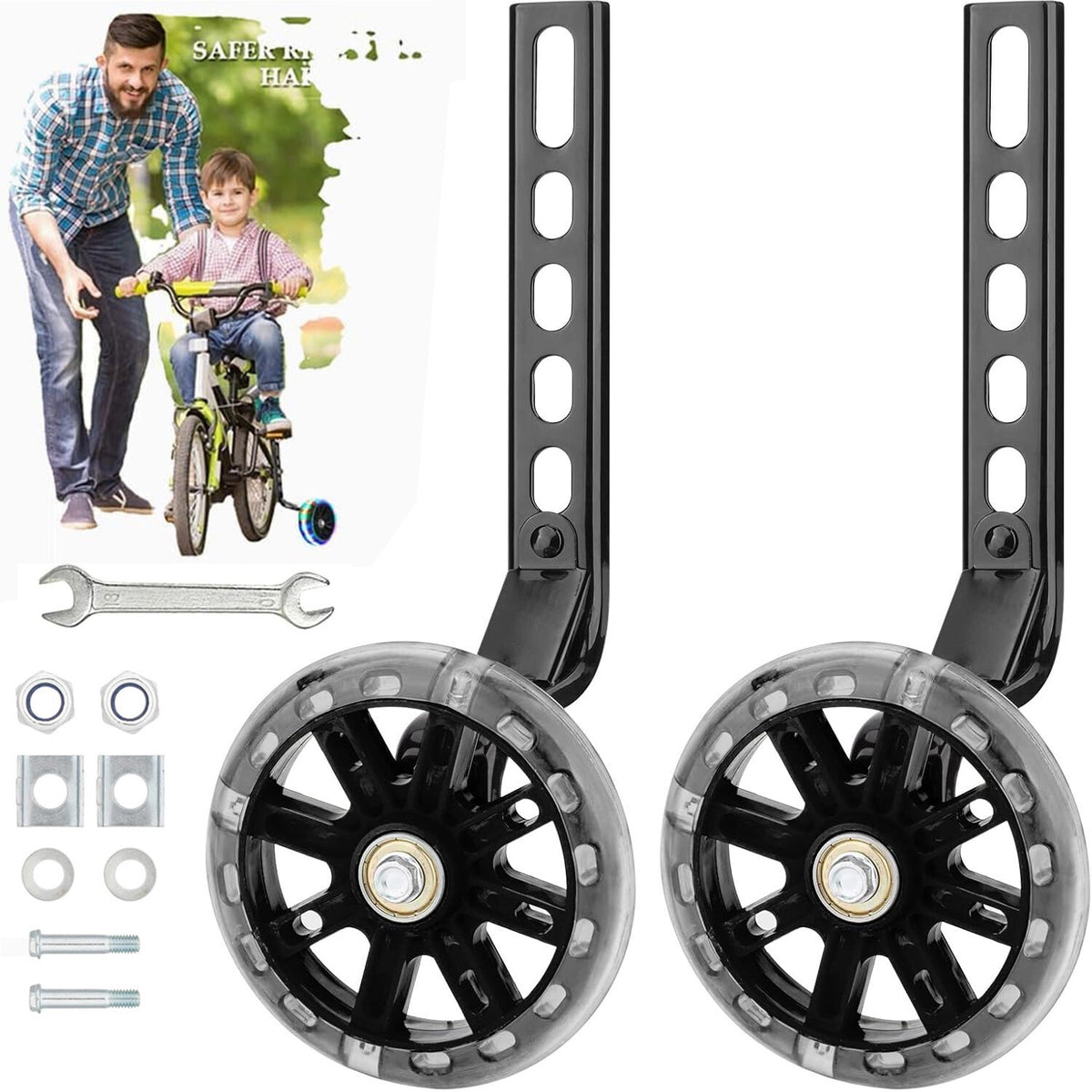 Kids Bicycle Training Wheels Set for 12-20 Inch Bikes with Flash Light - Easy Install