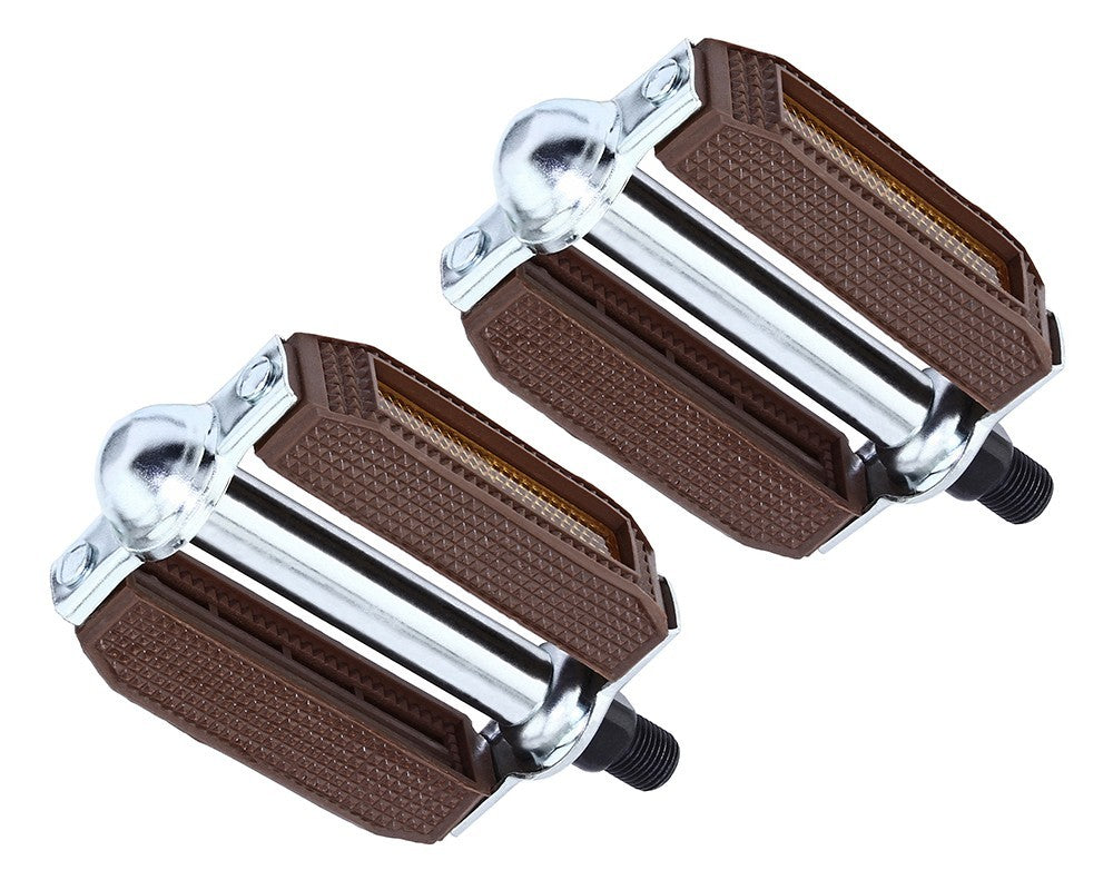 Vintage Brown Chrome Bicycle Pedals - 1/2 Inch Cruiser Lowrider Style