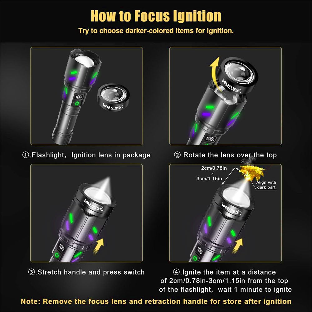 30W Rechargeable LED Flashlight Torch with Zoom, Strong Light, and SOS Mode