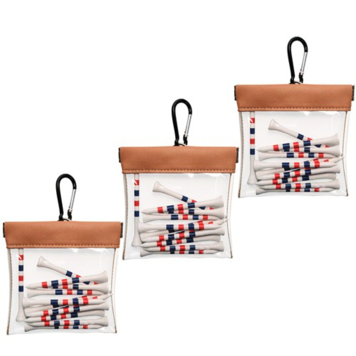 Golf Tee Bags 3 Pack with Clip Holder and 36 Bamboo Tees
