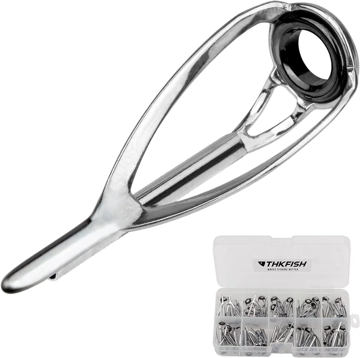 50pcs Stainless Steel Fishing Rod Tip Repair Kit with Ceramic Guides - Multiple Sizes