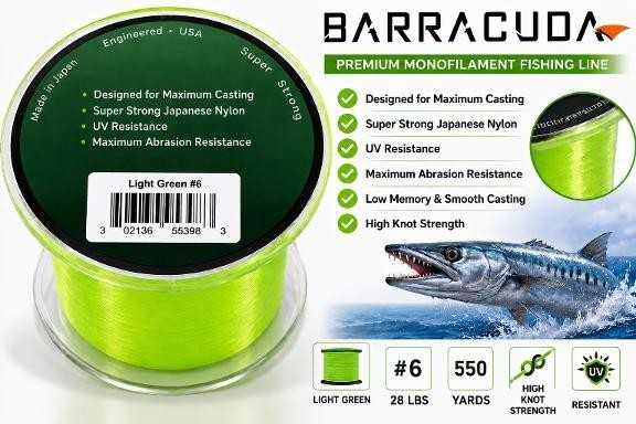 Super Strong Fishing Line 550yds Monofilament Light Green 8-28lb Varieties