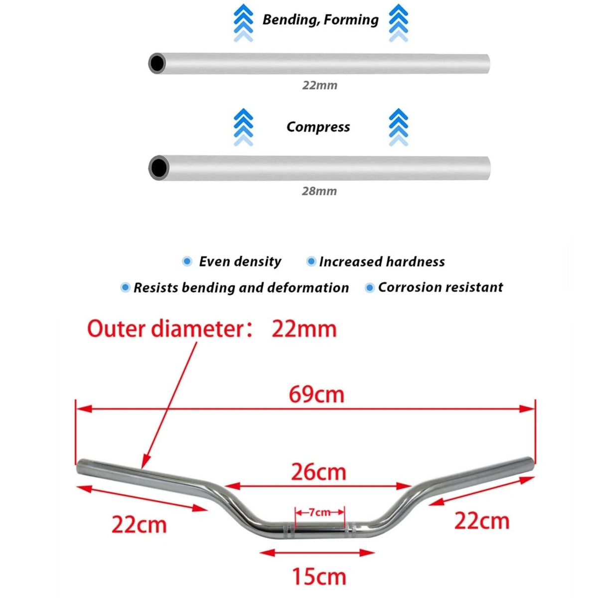 Motorcycle Handlebar 7/8" 22mm Cafe Racer Drag Bars Low Rise Bike Parts