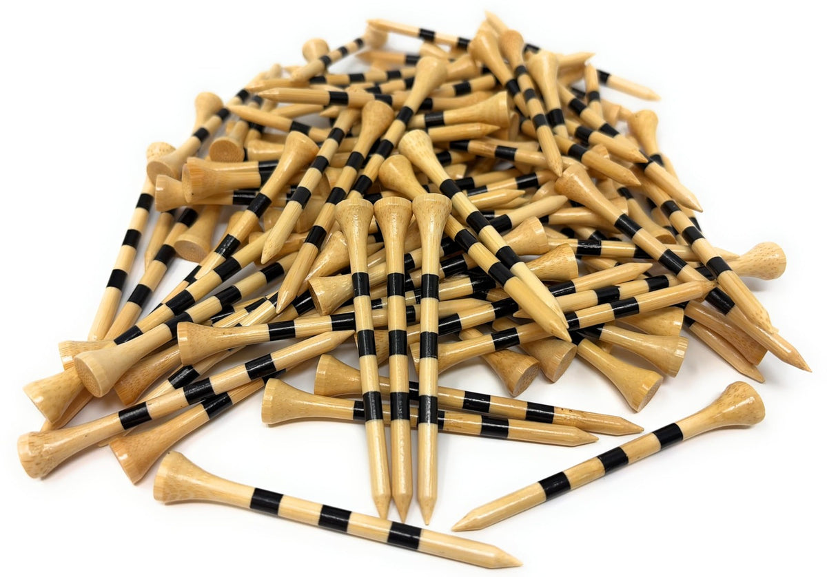 Bamboo Golf Tees 3 1/4 Inch Bulk Pack - Durable Natural Tees with Black Stripes