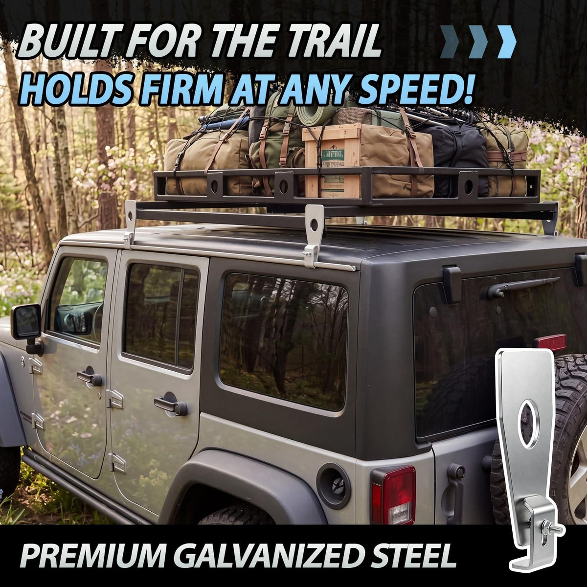 Universal Roof Rack Gutter Mounts Kit - Galvanized Steel, Black, 4 Pack