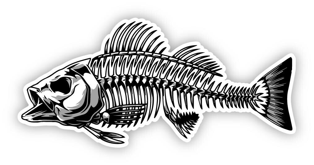 Bass Skeleton Vinyl Sticker Decal 12-Inch - Waterproof Fishing Decor