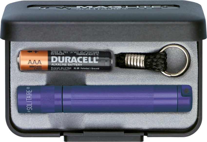Mini AAA Flashlight with Purple Aluminum Body, Key Loop & Battery - 3 1/4"