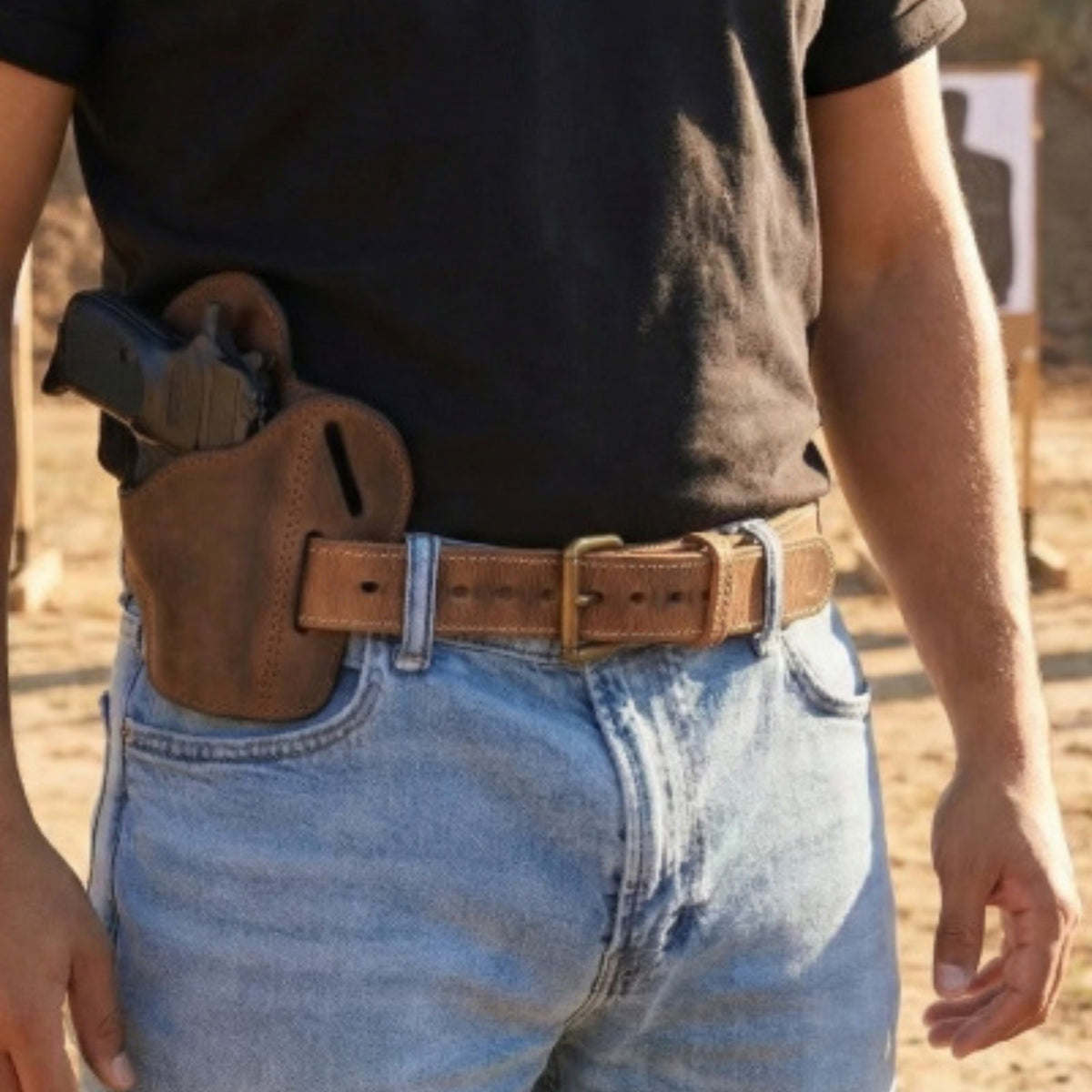 Heavy Duty American Bison Leather Gun Belt with Steel Core - CCW Holster Belt
