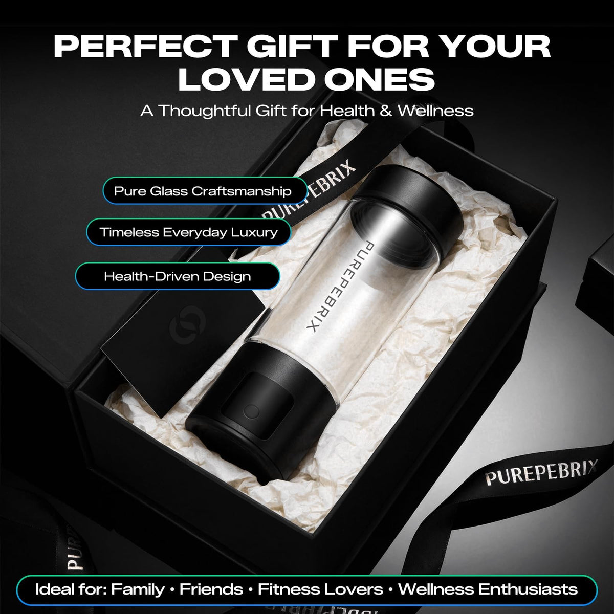 Hydrogen Water Bottle 14oz Glass Portable Water Flask with Leak-Proof Lid