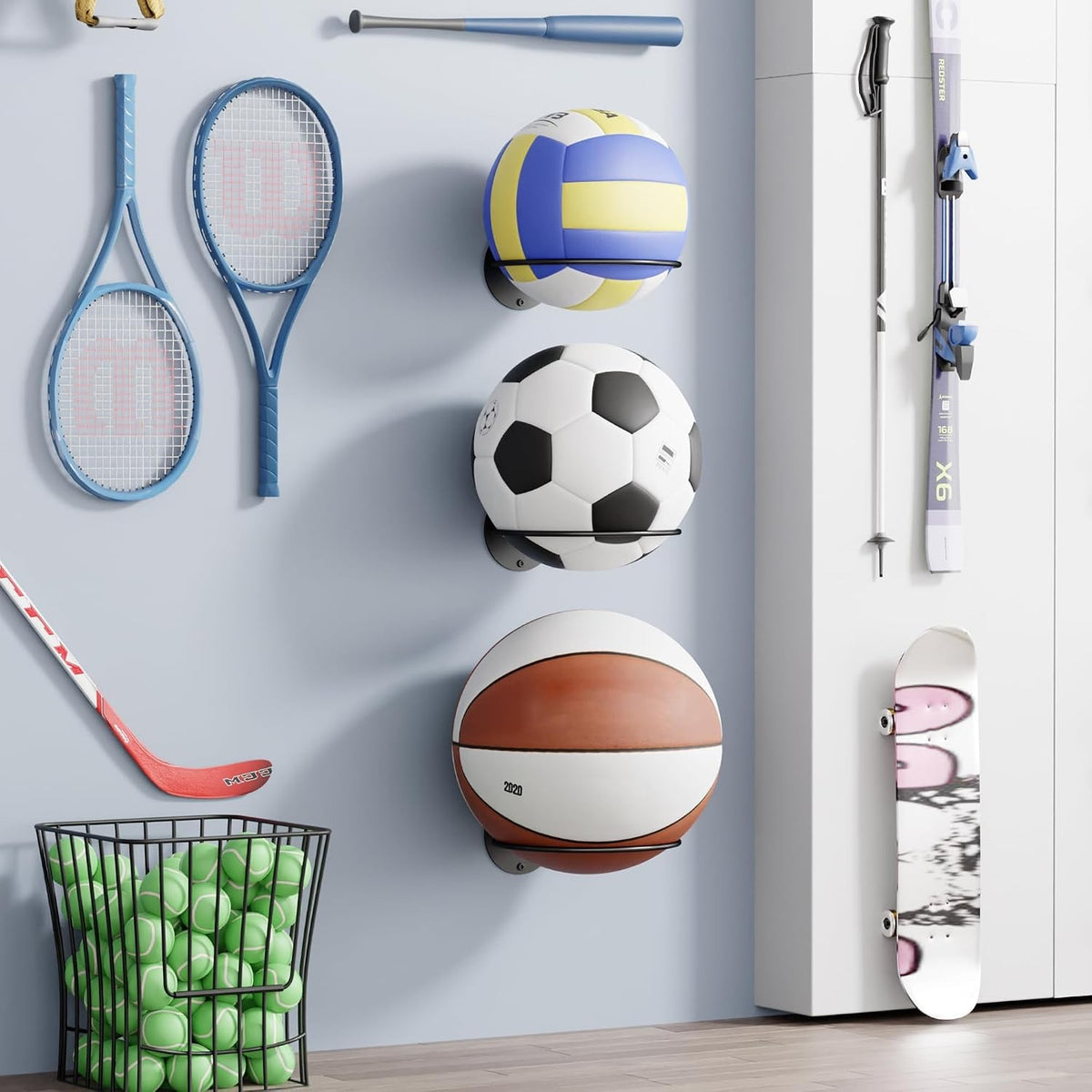 Wall Mount Basketball Holder Display Rack for Sports Balls Black