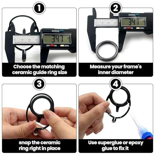 Fishing Rod Repair Ceramic Guide Ring Kit - 14 Sizes Stainless Steel & Black Ceramic Guides