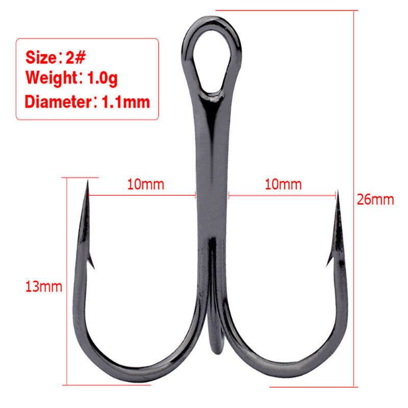50PCS Treble Fishing Hooks Assortment Set with Storage Box - Size #2-#10