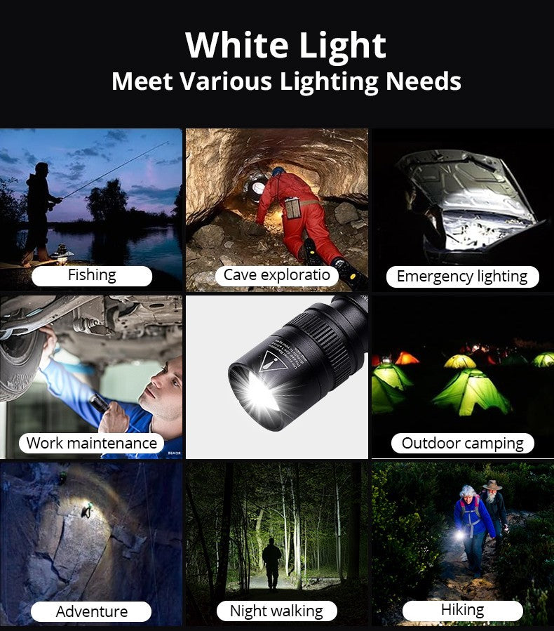 2-in-1 LED Flashlight with White & UV Black Light for Camping Detection