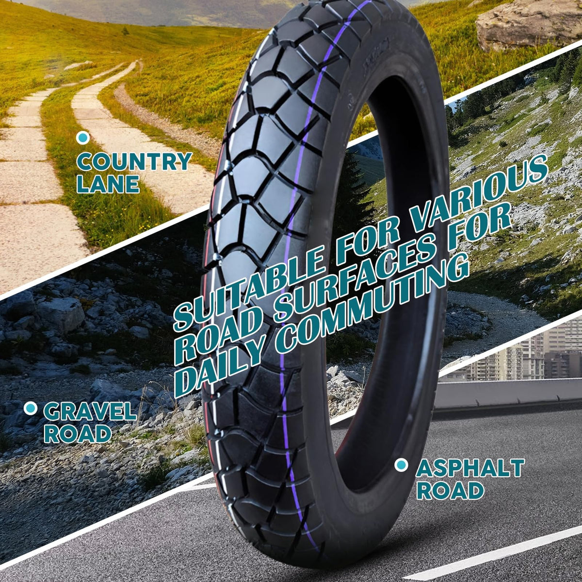 2.50-14 Bike Tire and Inner Tube - Street Tread, Fits 60/100-14, Tube Type