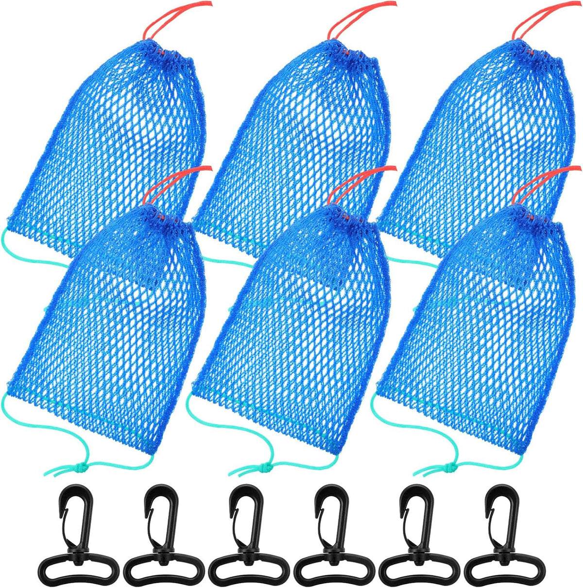 Fishing Crab Trap Bait Bags with Hooks - Portable Mesh Crayfish Nets (6 Pack)