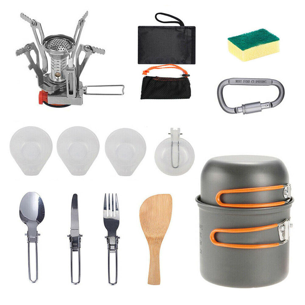 Portable Camping Stove with Complete Cookware Set - Gas Burner for Hiking & Picnics