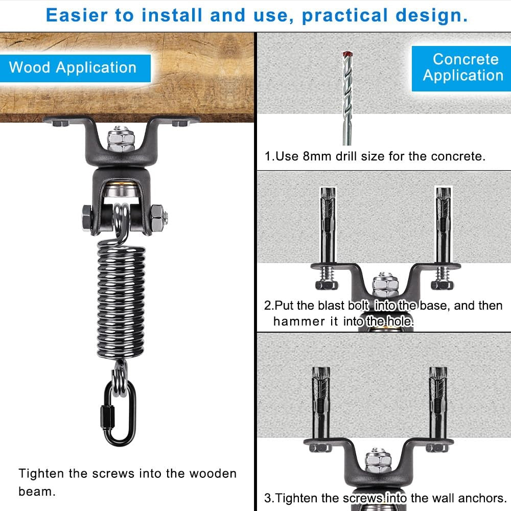 Heavy Duty Boxing Bag Hanger with Spring 360° Swivel Support 275 Lb Capacity