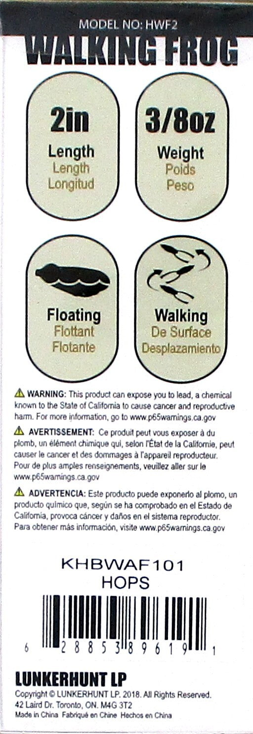 Lunkerhunt Hollow Body Topwater Walking Frog Lures - 2 Inch, 3/8 Oz, Pack of 3