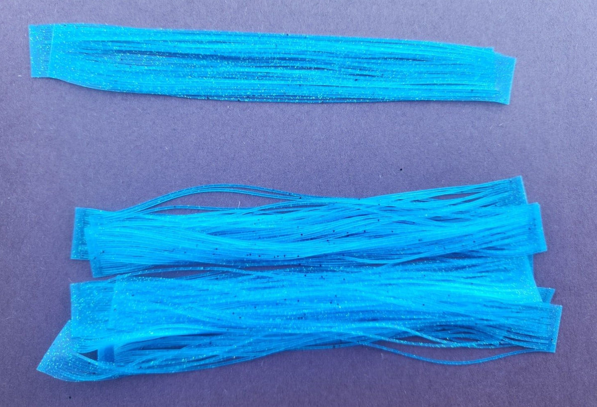 Blue Silicone Fish Lure Spinnerbait Skirt with Silver Glitter - 6 Inch, 20 Strands
