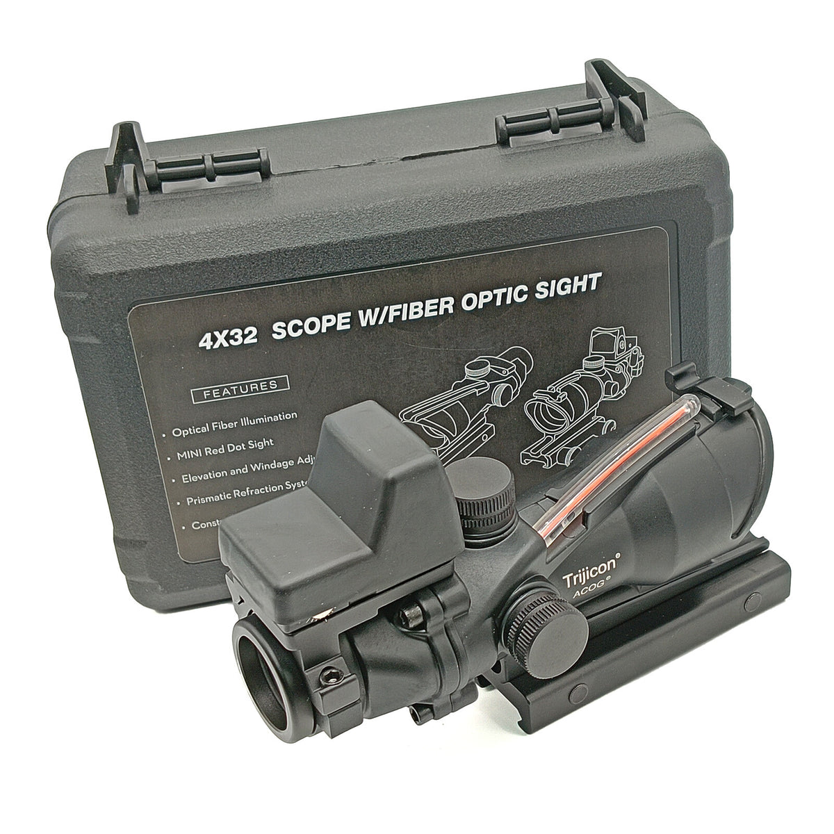 Fiber Optic Green Dot Sight 4x32 Scope for Rifle with Chevron Reticle