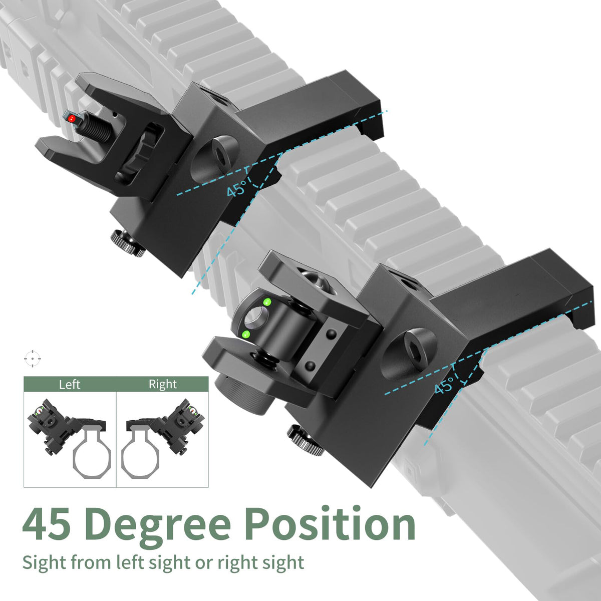 Tactical Fiber Optic Iron Sights 45 Degree Offset Flip Up for Rifles