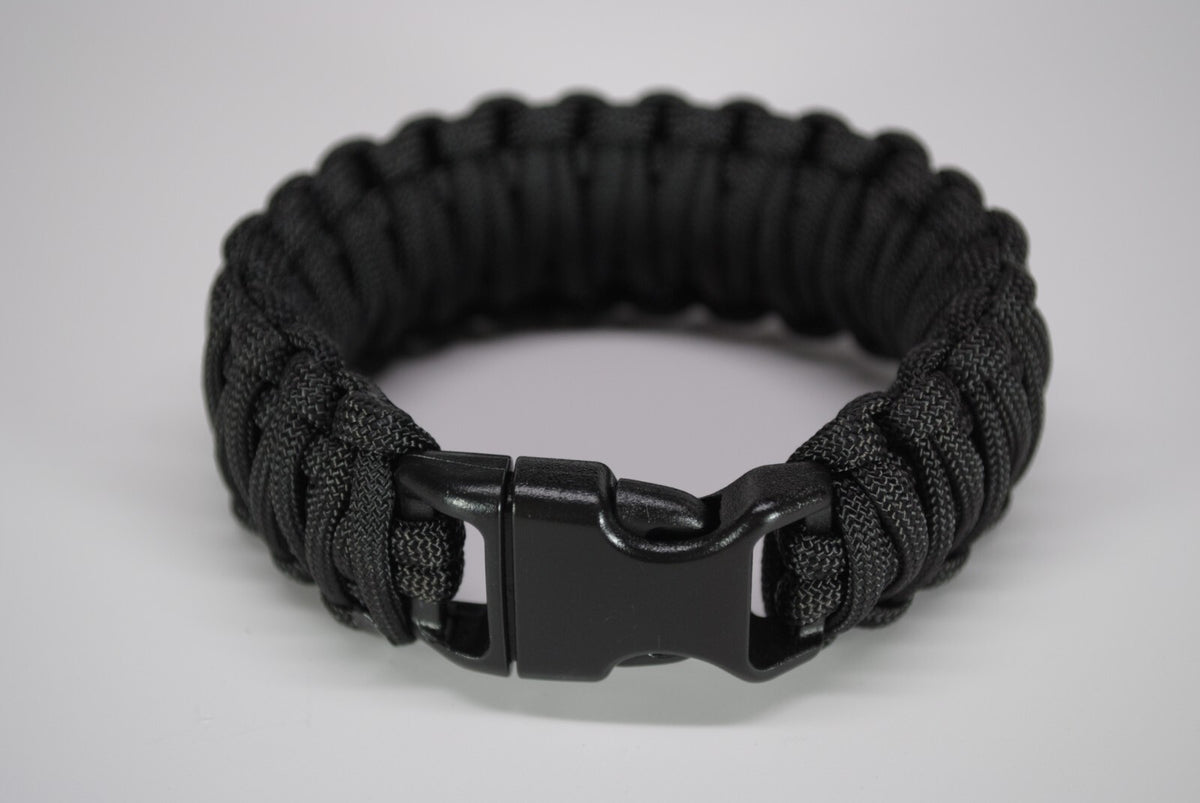 Paracord Survival Bracelet King Cobra Solid Black - Made in USA, Adjustable Sizes