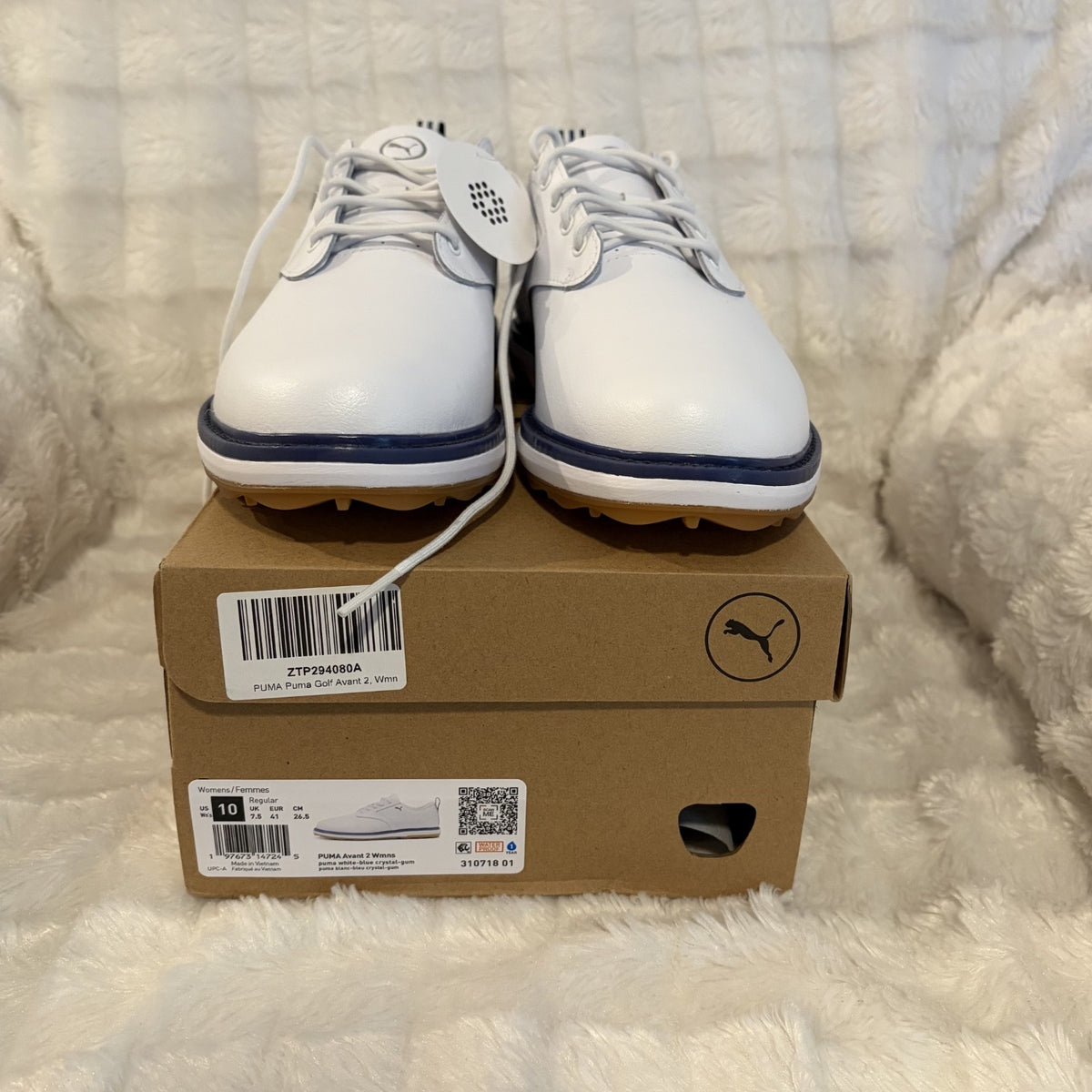 Women's Golf Shoes Spikeless Leather Comfort & Traction - White Blue