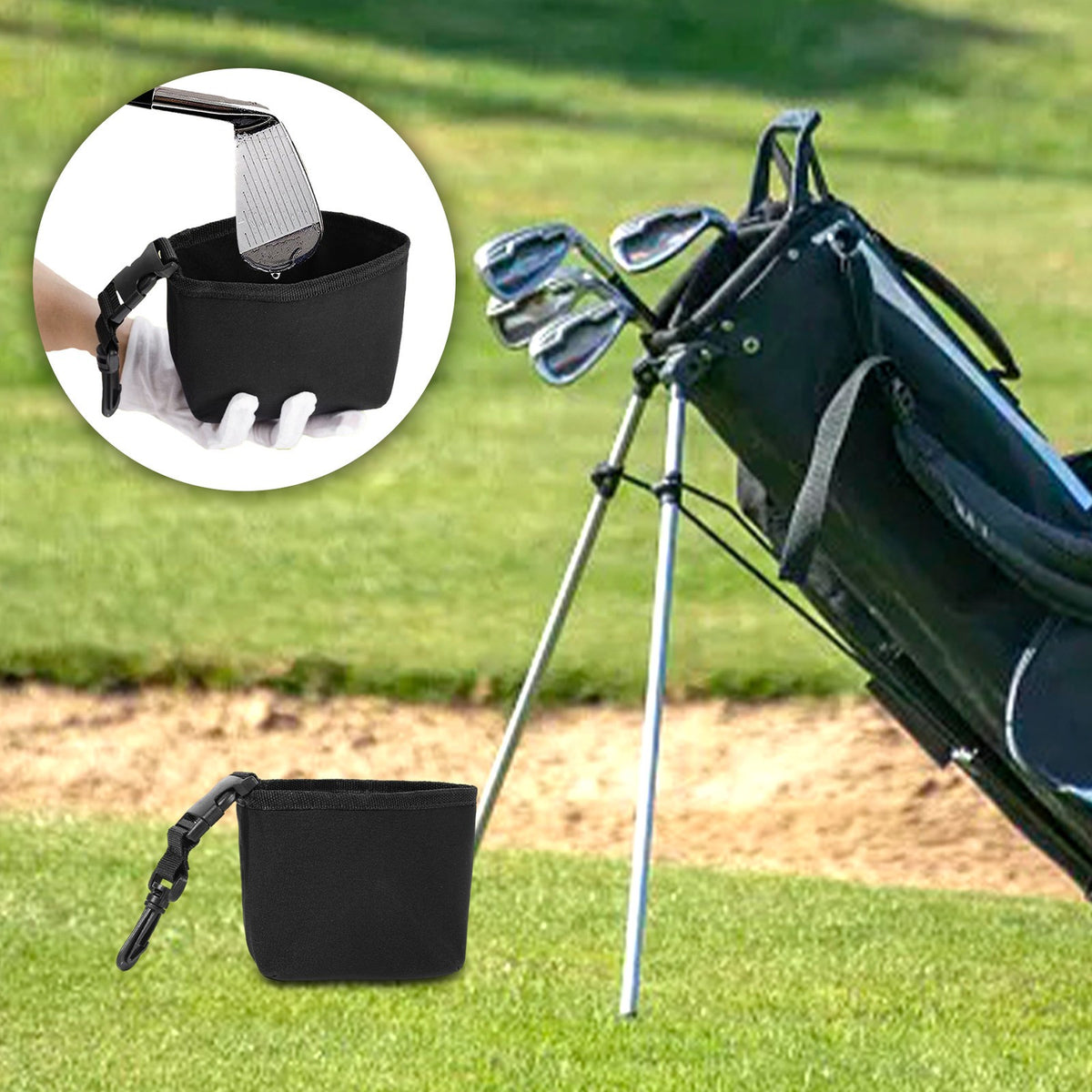 Portable Golf Club and Ball Cleaning Bag Set - Black, 2 Pieces