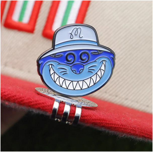 Malbon Fat Cats Magnetic Golf Ball Marker with Hat Clip - Blue Enamel