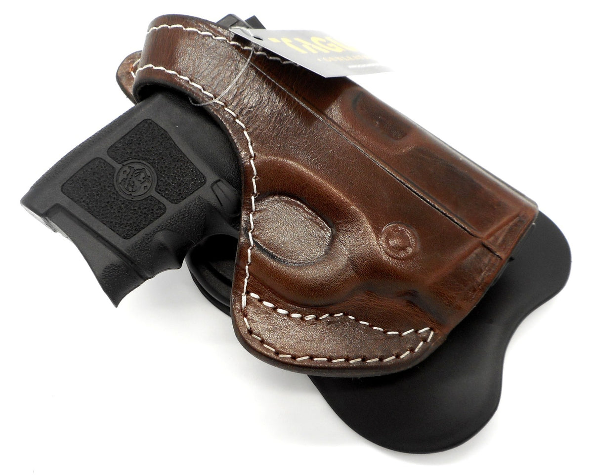 Right Hand Leather Rotating Holster for Pistols - Heavy-Duty Paddle Design