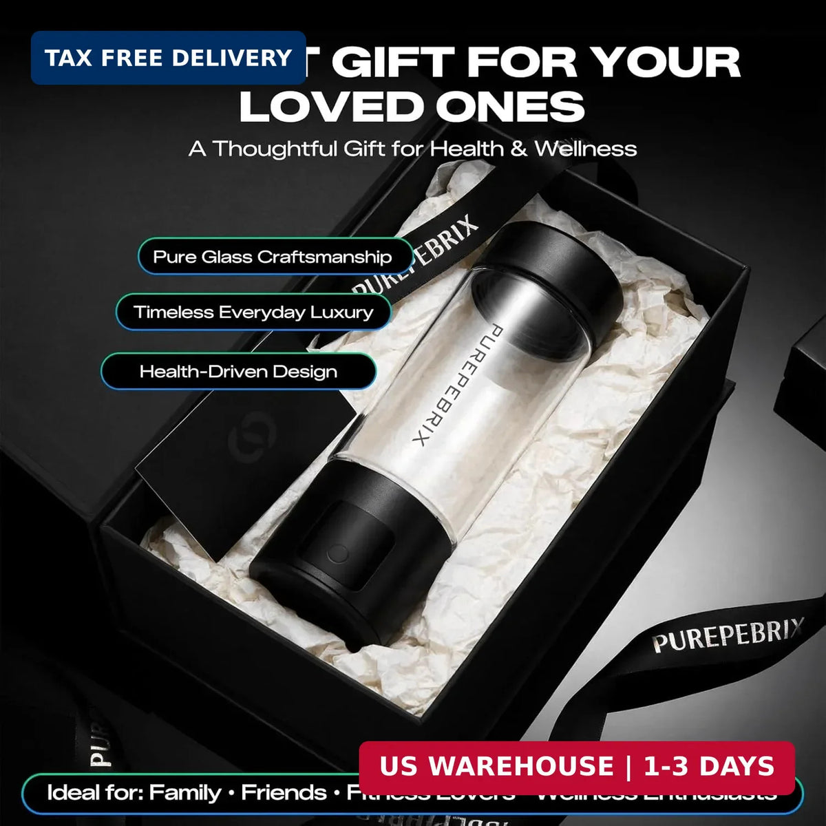 Hydrogen Water Bottle Generator with Glass, Touch Screen, Leakproof Cap - Portable 400ml
