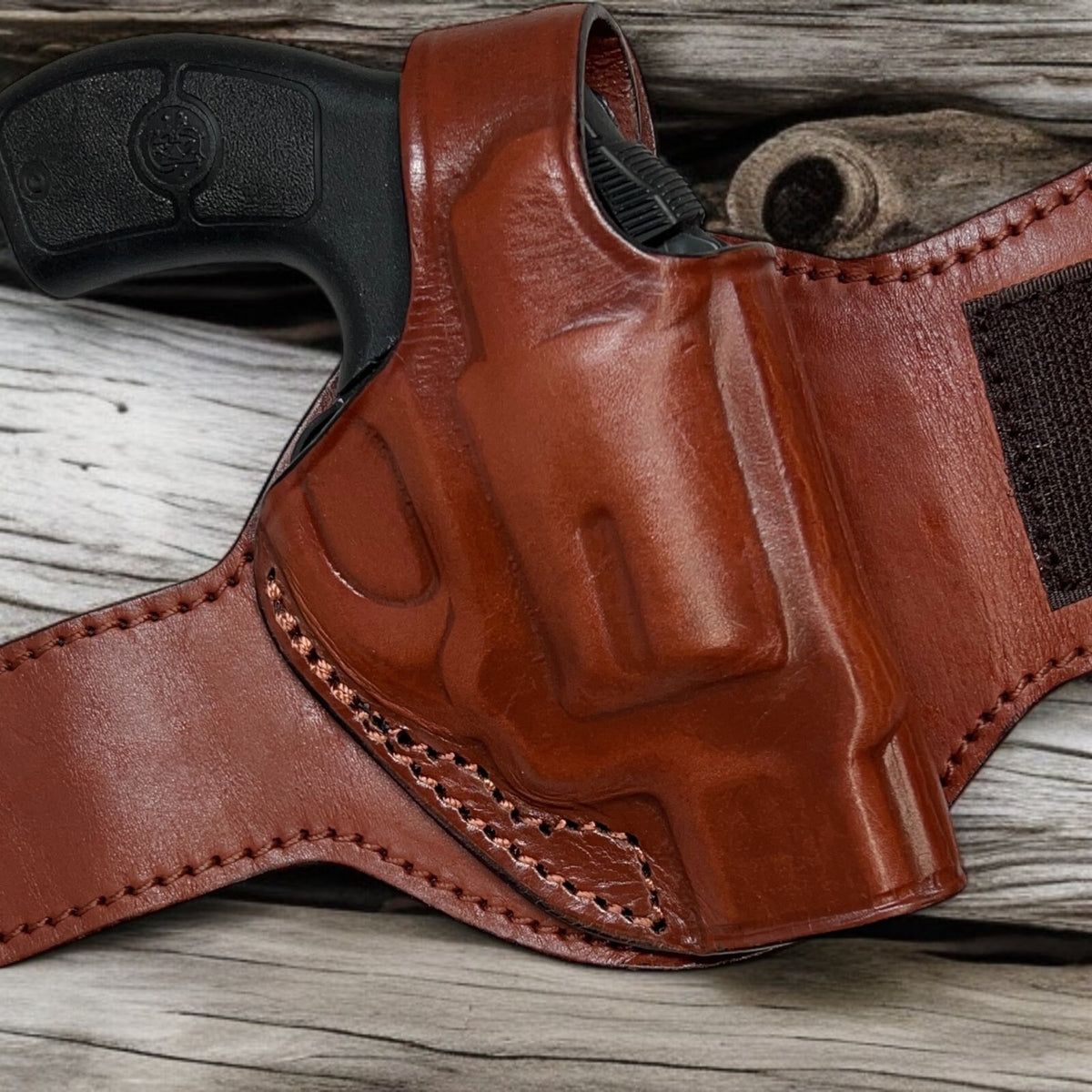 Right Hand Brown Leather Ankle Holster for S&W J-Frame 22/38 - Adjustable Fit