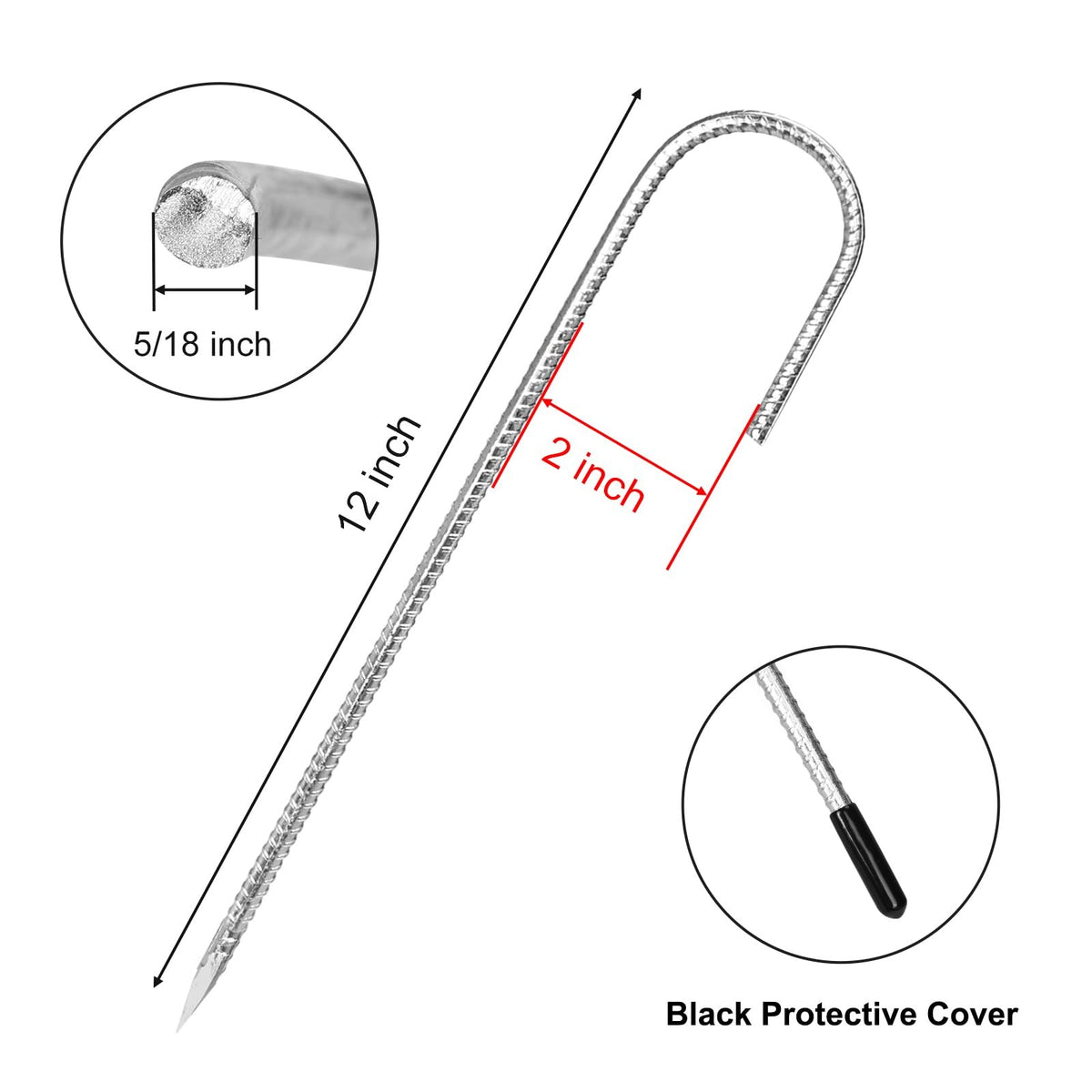 Heavy Duty Galvanized Rebar Stakes 12 Inch J Hook Tent & Landscape Stakes