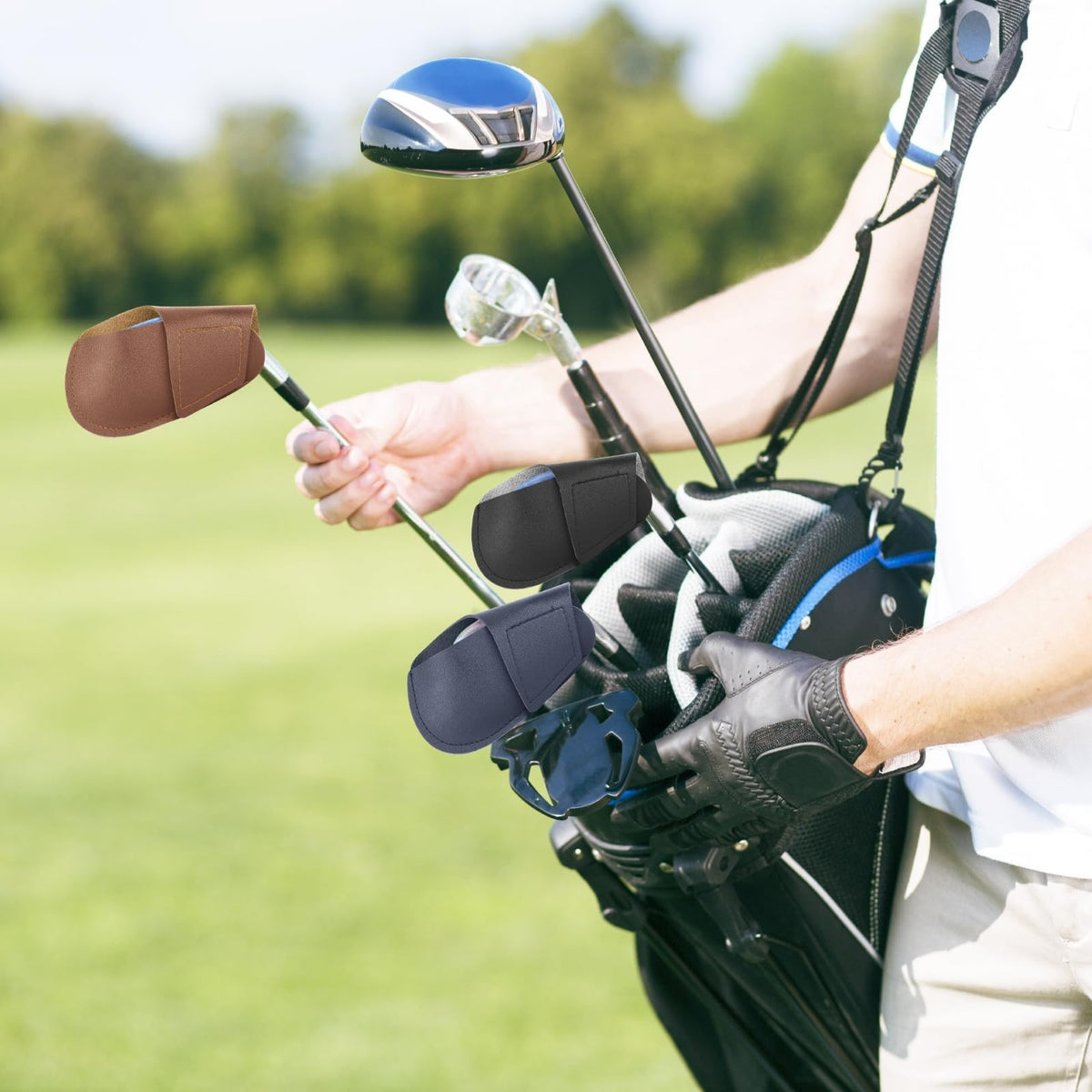 Golf Iron Head Covers Set - PU Leather Club Protector Sleeves for Right-Handed Golf Clubs