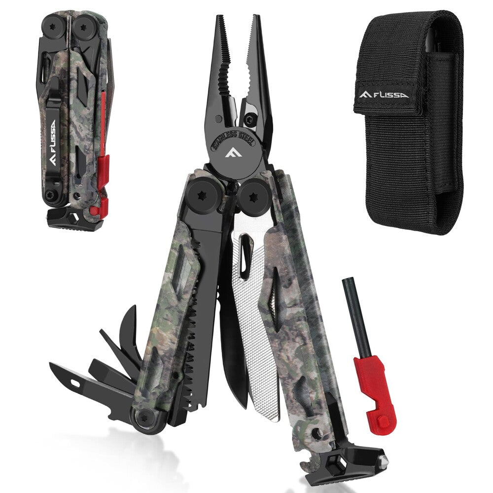 18-in-1 Camping Multitool Pliers with Fire Starter & Whistle, Camo