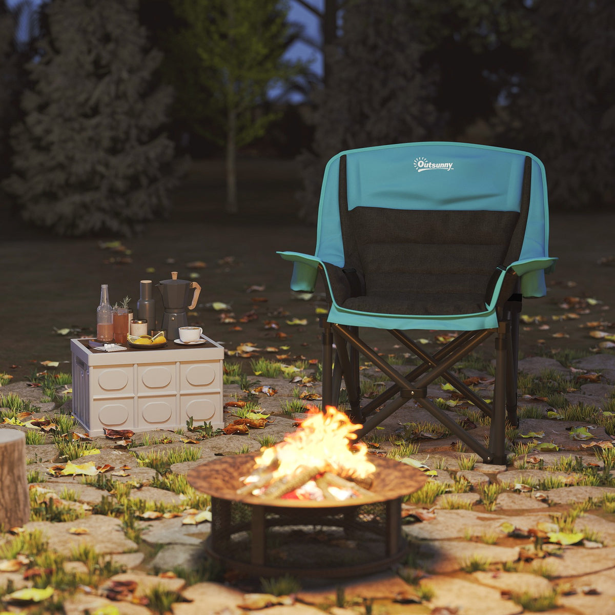 Portable Folding Camping Chair with Padding and Cup Holders - Green and Black