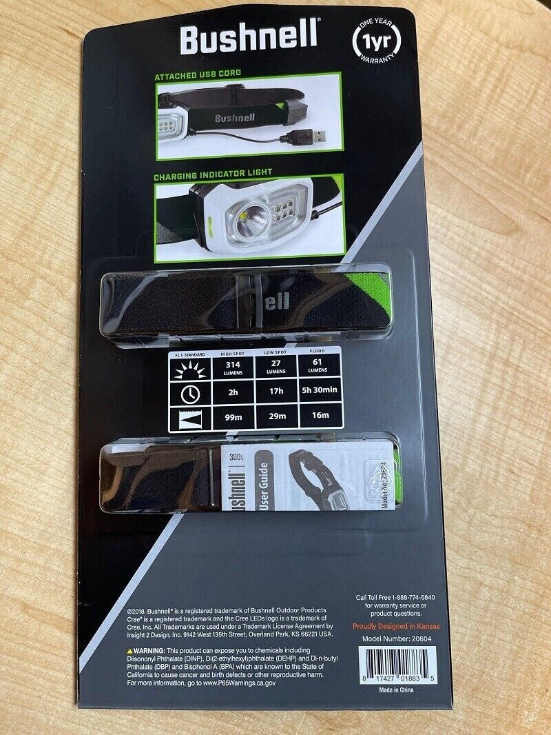 Bushnell 2-Pack 300 Lumen Rechargeable Headlamps - Waterproof, Hands-Free Lighting