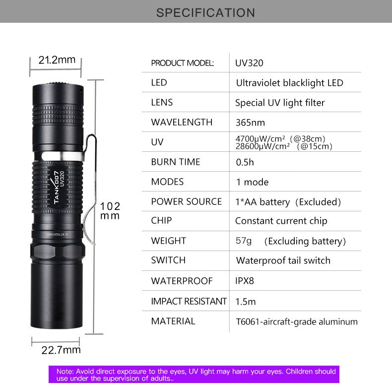 365nm UV Flashlight for Leak Detection Pet Urine & Curing Resin