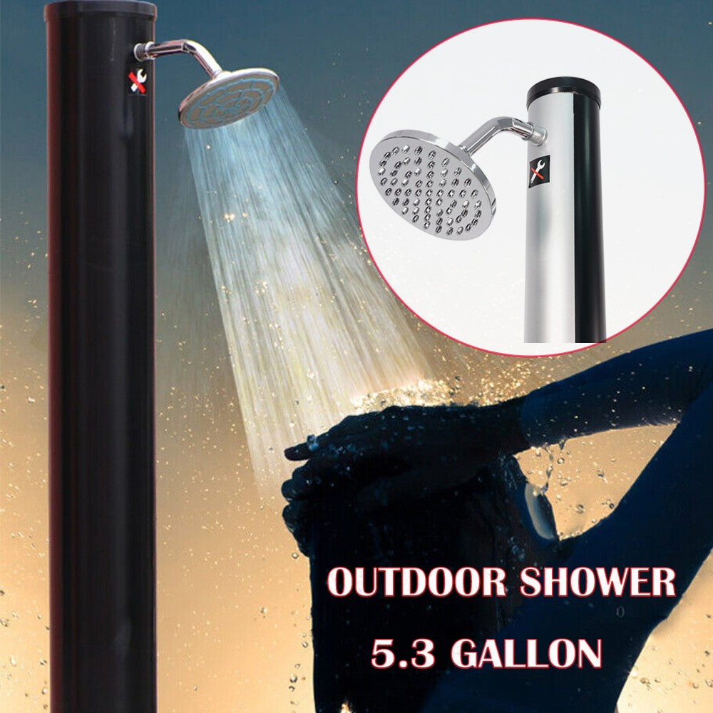 Outdoor Solar-Heated Shower with 360° Rotating Head 6.5FT 5.3 Gallon