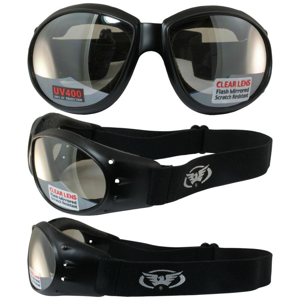 Motorcycle Goggles Anti-Fog Shatterproof Polycarbonate Clear Mirror 3 Pack