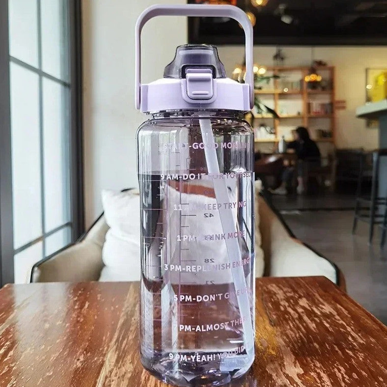Large 2L Portable Water Bottle with Straw & Time Marker for Fitness & Outdoors
