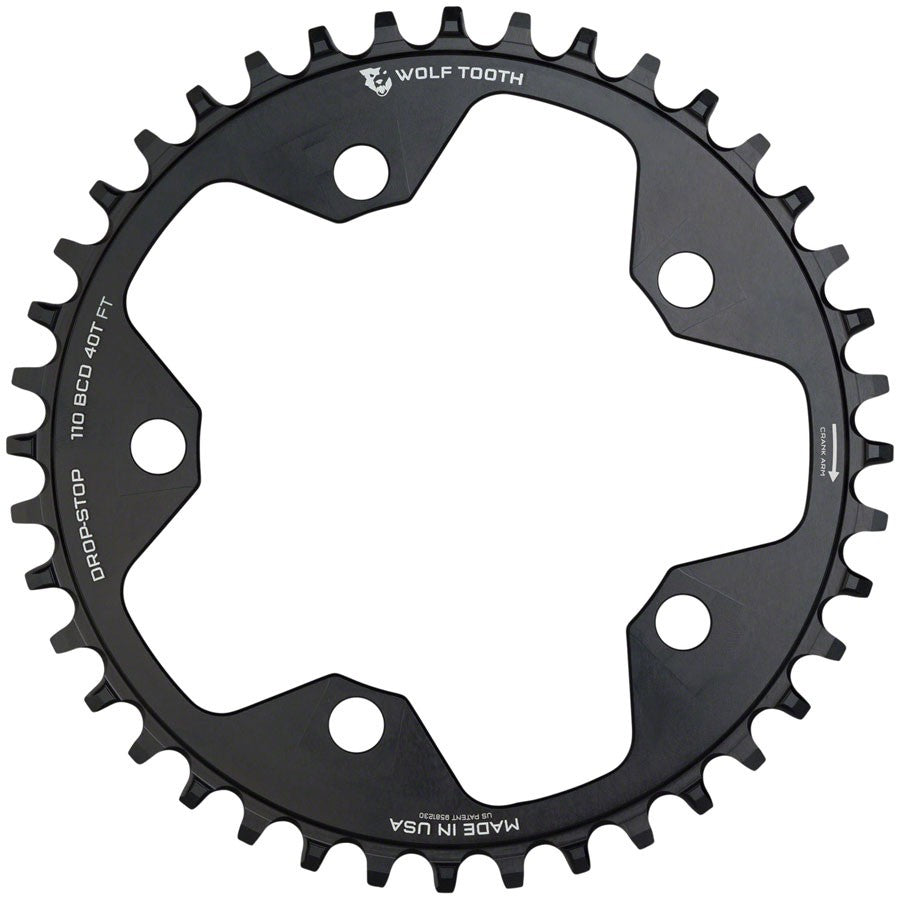 110 BCD Cyclocross & Road Chainring - 38T Black, 5-Bolt, Drop-Stop Design