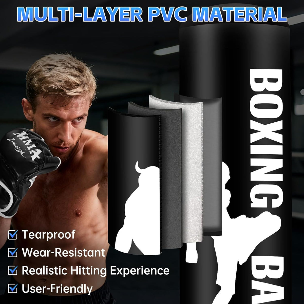 69-Inch Standing Punching Bag with Training Set for Adults, MMA Fitness Equipment
