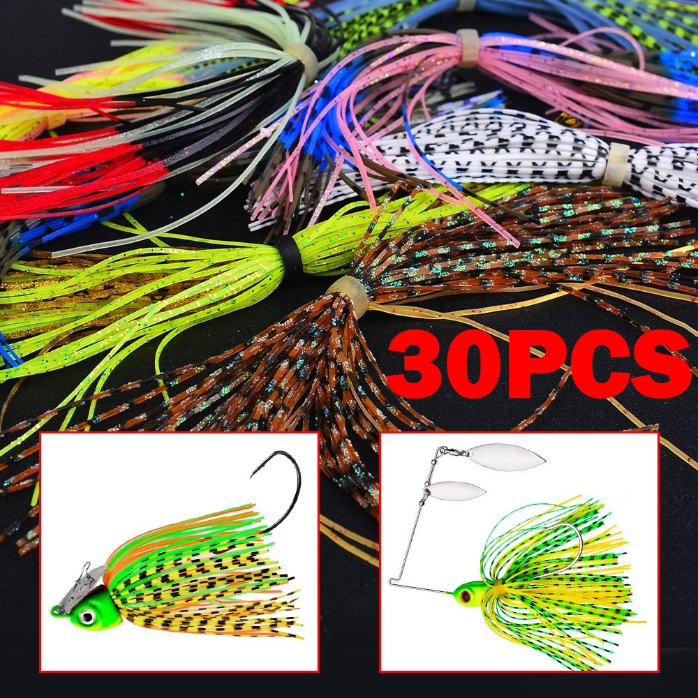 Silicone Fishing Jig Skirts - 30 Bundles, 50 Strands, 5.1in for Bass Lures