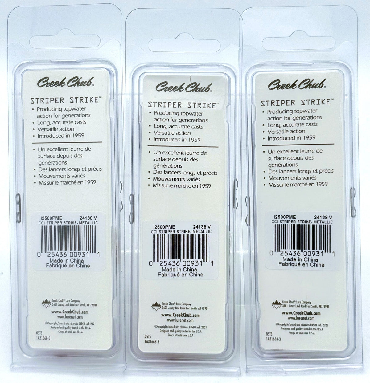 Fishing Lure Set of 3 – Creek Chub Striper Strike I2500PBFL 3.5-Inch, 3/4 Oz Metallic