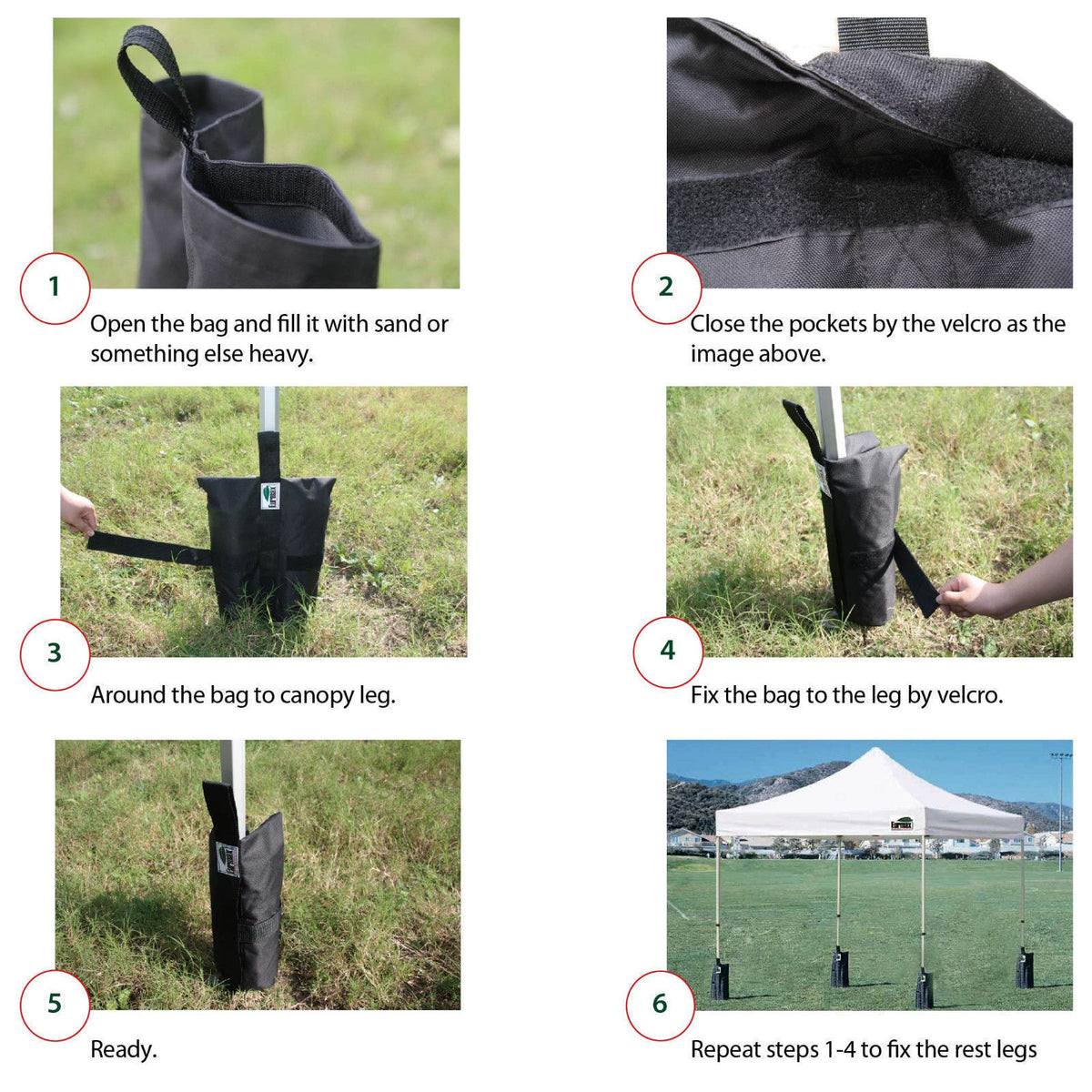 Heavy Duty Canopy Weight Bags Set of 6 for Outdoor Tents and Shelters