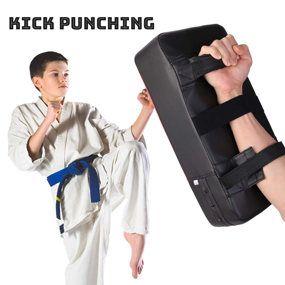 Boxing Mitts and Kick Pad Set for MMA Kickboxing Taekwondo Training - Black & Red